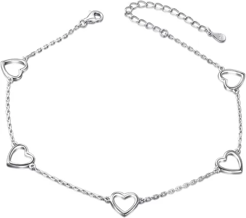 DAOCHONG Anklet for Women S925 Sterling Silver Adjustable Foot Heart Lotus Infinity Moon Srars Flower Pearl Multilayer Layered Ankle Bracelet Beach Jewelry