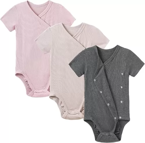 DEFAHN Viscose from Bamboo Baby Side Snap Bodysuit Kimono Onsies 3-Pack Long Short Sleeve Boy Girl Boys