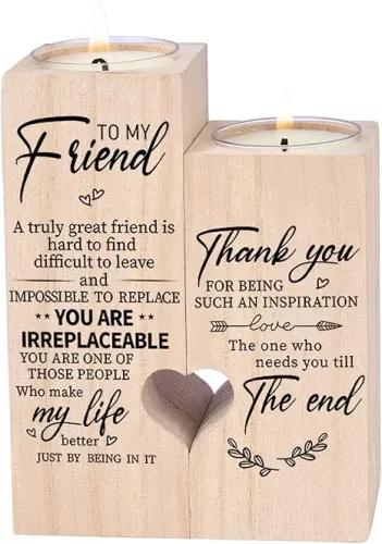 Double-Sided Printing Wooden Candle Holders-to My Friend, You are IRREPLACEABLE, Thank You for Being My Unbiological Sister.Women Female Girl Friends Personalized Custom Friendship Birthday Gift