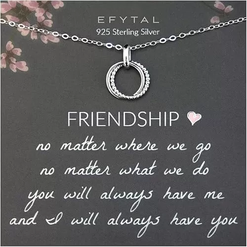EFYTAL Friendship Necklace, Sterling Silver BFF Necklace, Friend Gifts, Birthday Gifts for Women, BFF Necklaces, Friendship Necklaces, Bestie Jewelry