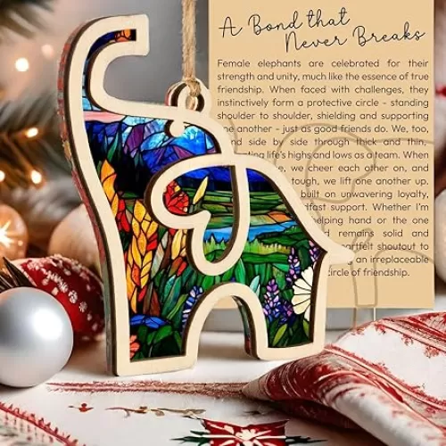Elephant Gifts for Women Sisterhood Ornament: Unique Christmas True Friendship Friends Wooden Sister Story Loyalty Festive Decor Charm Elefantes Lanyard Figurine Tree Hanging