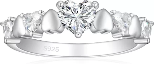 Elspeth 925 Sterling Silver Heart Engagement Ring for Women Heart Cut Cubic Zirconia Promise Ring Size 4-10
