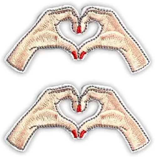Embroidered Heart Hands Patch, 3" x 1.5", Iron-On for Hats, Bags, Jackets, 2-Pack