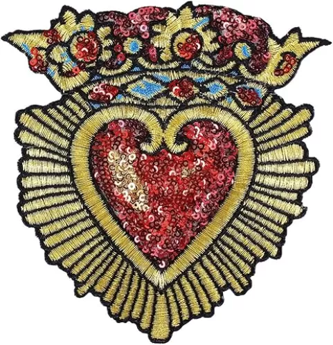 Embroidery sew on red and Gold Crown Love Patch Cloth Applique Clothing Decoration Mending Holes Heart Applique Embroidered 2piece