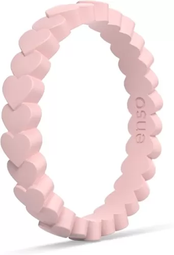 Enso Rings Stackable Beaded Silicone Wedding Ring – Hypoallergenic Unisex Stackable Wedding Band – Comfortable Minimalist Band – Heart-Pink Sand (Heart)-Size 9