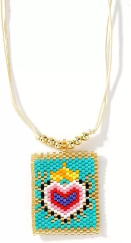 Evil Eye Pendant Necklace for Women, Handmade Woven Miyuki Necklace Statement Fashion Prom Jewelry Gift.