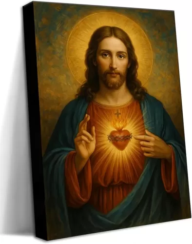 Eysintum Sacred Heart of Jesus Wall Art Christian Canvas Print Religious Home Decor Catholic Picture for Bedroom Living Room Prayer Room Ready to Hang 12x16in