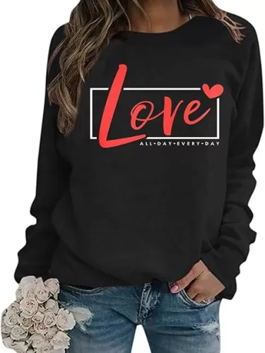 FCHICH Retro Love Valentines Sweatshirt for Women Casual Long Sleeve Crewneck Pullover Tops Cute Lover Heart T-Shirt