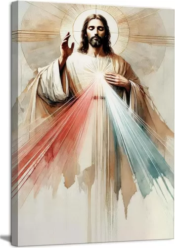 Framed Sacred Heart of Jesus Picture Wall Art Divine Mercy Picture Canvas Wall Decor Christ Watercolor Jesus Poster Prints Modern Christian Religious Artwork for Living Room Church Prayer Room