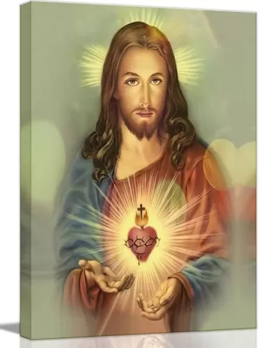 Framed Sacred Heart of Jesus wall Canvas art Decor Divine Mercy Catholic Christianity for Faith living room bedroom dining room for parents Poster Pictures Painting framed 12x16 inch