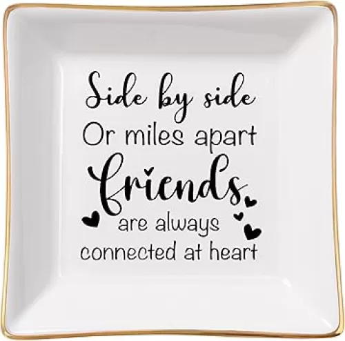 Friend Gifts for Women Jewelry Trinket Dish, Unique Gifts for Best Friend Birthday Christmas Mother's Day Friendship Gift-Side by Side Or Miles Apart, Friends are Always Connected at Heart