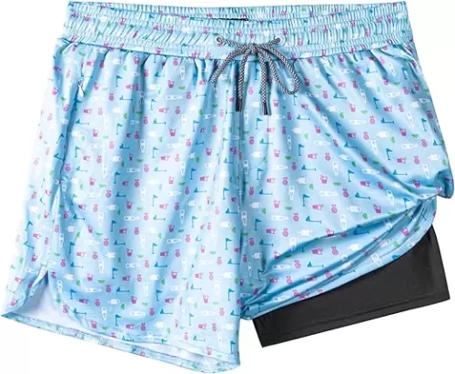FT FENTENG Mens Swim Trunks with Compression Liner 5.5" Board Shorts with Zipper Pockets 2 in 1 Quick Dry Bathing Suits