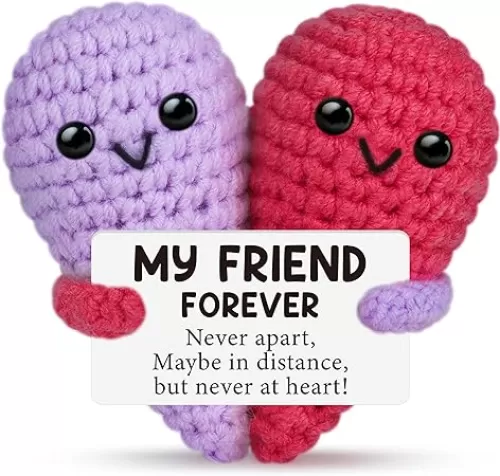 Funny Crochet Love Gifts for My Forever Best Friend, Birthday Gifts for Women Friendship, Small Cute Handmade Knitted Stuff Heart, Unique Christmas White Elephant Gift Ideas for Friends Female Bestie BFF