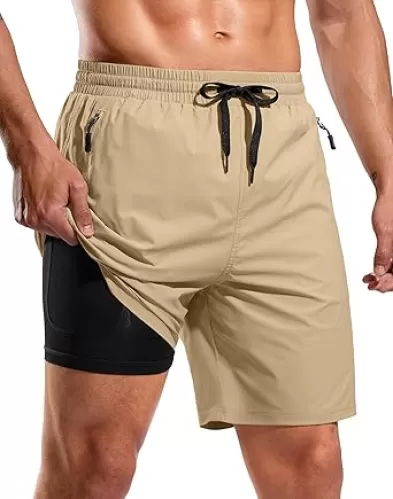 G Gradual Mens Swim Trunks with Compression Liner 7" Quick Dry Board Shorts Swimsuit Bathing Suit for Men with Zipper Pockets