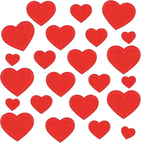 Giantree 24Pcs Heart Shape Iron on Patches, Mini Cute Heart Shape Iron-on Sew-on Patches Embroidered Applique Decoration Patches 4 Size Heart Patches for Clothing Jackets Jeans Hats Backpacks(Red)