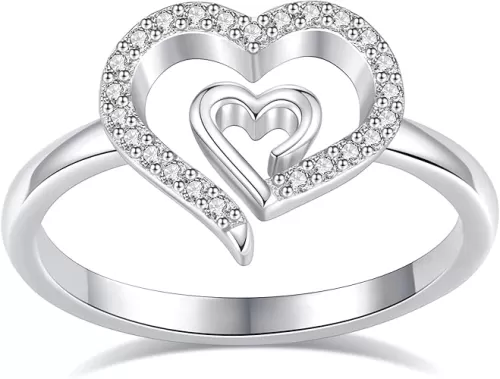Gold Double Heart Ring for Women Delicate 14K Gold Plated Heart to Heart Wedding Jewelry Promise Love Ring for Her Gift