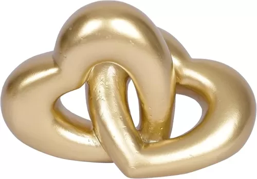 Gold Heart Sculpture Decor 6.5 ”Resin Couples Figurine Modern Love Statue for Home Shelf Table Desk Office Romantic Gift for Women Mom Girlfriend Anniversary Wedding Valentine’s Day