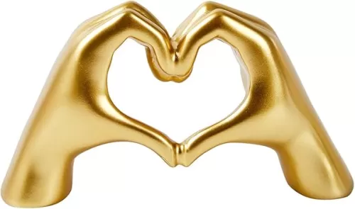 Heart - Shaped Hand Sculpture, Gold Heart Gesture Ornament Decorative Piece Ideal for Room Bookshelves, Coffee Tables, and Dining Table Centerpieces. Birthday or Memorial Gift. (Gold)