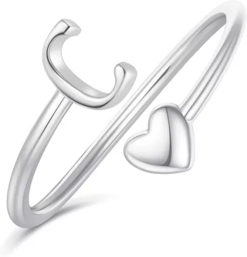 Heart Initial Rings for Women Girls - 14K Yellow/White/Rose Gold Plated Adjustable Rings for Women Non Tarnish Teen Girls Gifts Trendy Stuff Jewelry Birthday Gifts