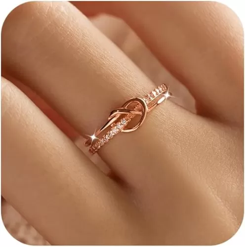 Heart Rings for Women Mother Daughter Friendship Knot Ring Promise Ring for Her 925 Sterling Silver 14K Gold Plated Cubic Zirconia Stackable Ring Purity Rings Birthday Graduation Gifts