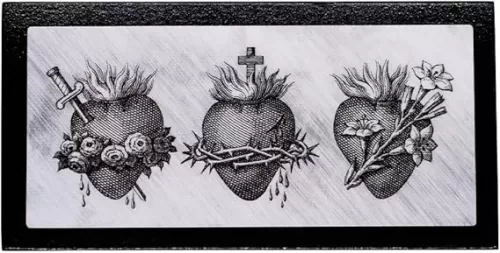 Holy Family Block Plaque | Immaculate & Sacred Heart | Black & White Art