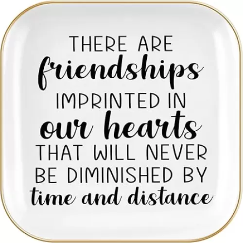 Homlouue Friendship Gifts for Women, Best Friend Christmas Gift, Friend Gifts, Long Distance Relationship Gifts, Friend Ring Dish, Ceramic Jewelry Tray, There Are Friendships Imprinted in Our Hearts