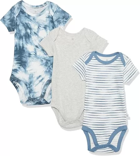 HonestBaby 3-pack Short Sleeve Bodysuits One-piece 100% Organic Cotton for Infant Baby Boys, Girls, Unisex