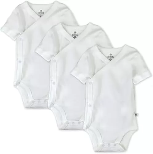 HonestBaby Unisex Baby 3 Pack Short Sleeve Side Snap Kimono Bodysuit 100% Organic Cotton for Infant Baby Boys, Girls