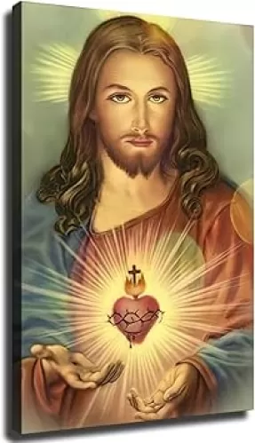HTCARWAT Vintage Christian Wall Art Sacred Heart Jesus Prints Poster Divine Mercy Catholic Canvas Wall Decor for Religious Decor Living Room Church (12x18inch Unframed)