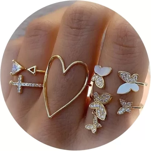 HUASAI Gold Stackable Rings for Women Trendy Cute Rings Stuff Boho Moon Star Butterfly Knuckle Ring Set Dainty Gold Rings Pack Jewelry Gifts