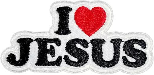 I Love Jesus 3 Inches Iron On/Sew On Embroidered Applique Patches, Jesus Heart Embroidery Patches, Faith DIY Accessories for Backpacks, Army Vests, Bags, Hats, Clothes, Gift for Christians