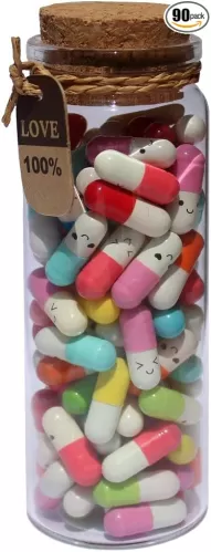Infmetry Valentines Day Gifts For Her Him Boyfriend Girlfriend Capsule Notes Pills in a Glass Bottle Letter Messages For Couples Men Women (Mixed Color 90pcs)