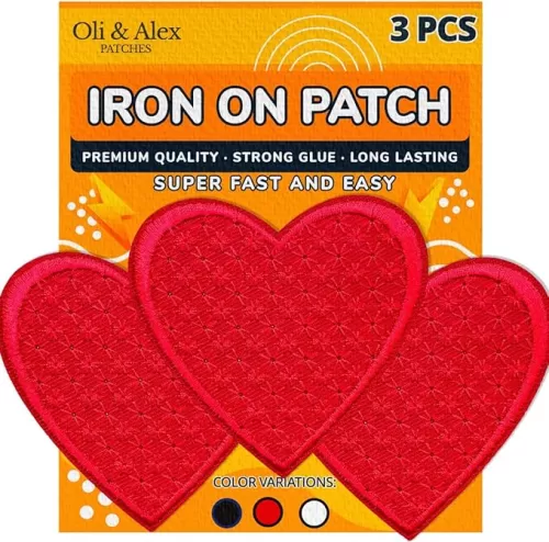 Iron On Patches - Red Heart Patch Iron On 3 pcs Patch Heart (3.23 x 3.42 inches) S-38