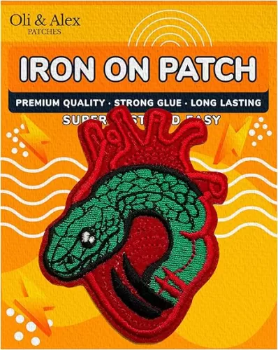 Iron On Patches - Red Heart with Snake Patch Iron On Patch Embroidered Applique - Cute DIY Patches for Jeans Denim Hat - Easy Personalization
