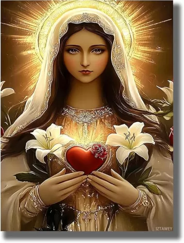 IZTAWEY Virgin Mary Canvas Wall Art Mary Sacred of Heart Picture Religious Prints Catholic Decor for Living Room No Frame 12x16inch