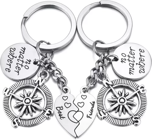Jovivi 2pcs Matching Keychains for Best Friends no matter where Compass Heart Keychain Friendship Keyring for BBF Family