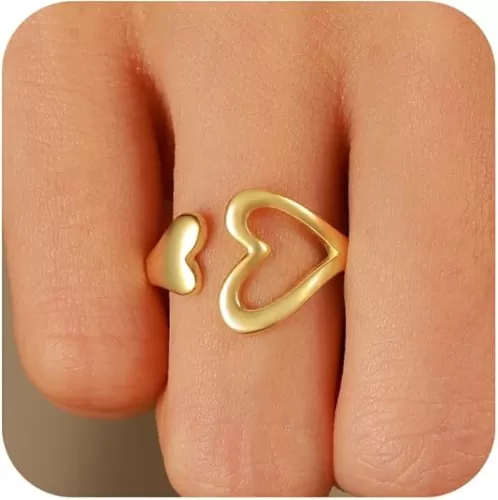 Love Heart Rings for Women 925 Sterling Silver 14K Gold Plated Mother Daughter Ring Promise Rings for Her Eternity Engagement Wedding Band Rings Adjustable Stackable Rings Birthday Graduation Gifts