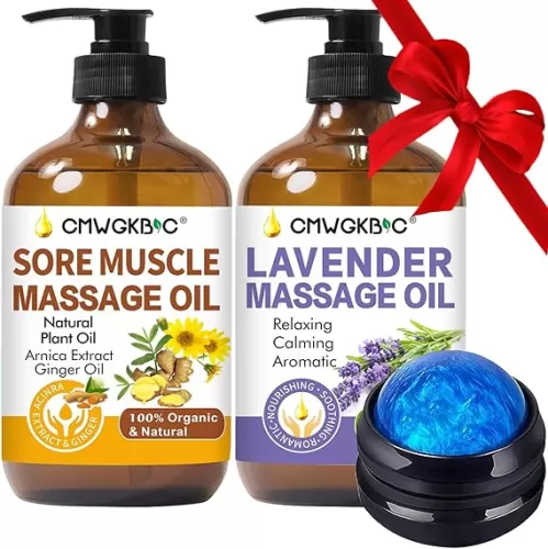 Massage Oil for Massage Therapy, Lymphatic Drainage-Ginger Oil Sore Muscle Arnica Oil &Lavender Oil Relaxing Massage Oils for Date Night, Massage Ball, Fathers Day Gift for Husband, Men, Gifts for Him Her