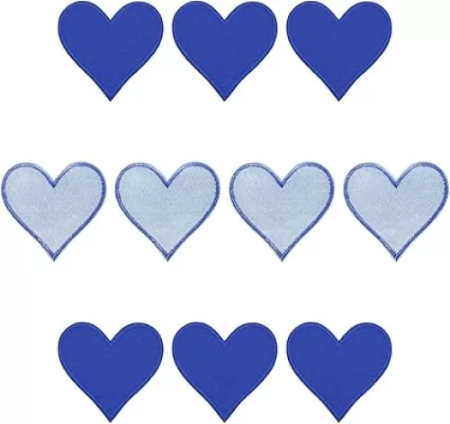MECCANIXITY Hearts Patches Blue Iron-On Patch Sew Embroidered Applique 2.8 x 2.68 Inch Hot Melt Adhesive Process for Clothing Repair Backpack Jean Pack of 10