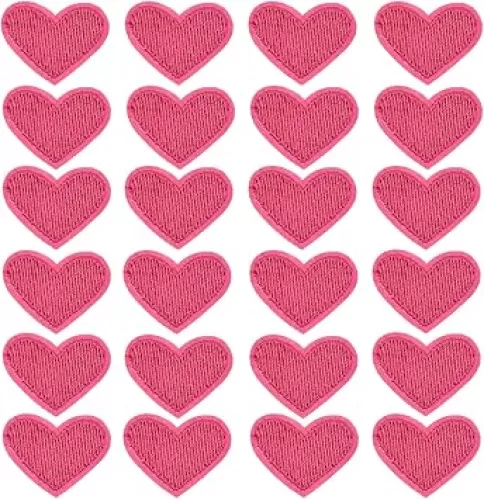 MECCANIXITY Solid Rose Red Small Heart Patch Appliques Embroidered Patches Garment DIY Embellishments 2.6x2cm/1x0.8 Inch for Vest Clothes Backpacks Hats, DIY Crafts Caps, Pack of 24