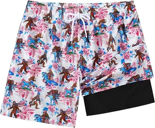 Mens Swim Trunks 7 Inch Inseam Board Shorts with Compression Liner Swimsuit Bathing Suit Quick Dry