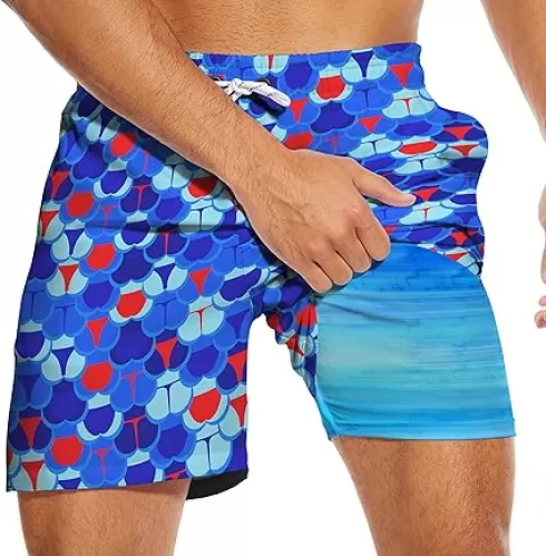 Men's Swim Trunks with Compression Liner 5" Inseam Mens Quick Dry Board Shorts with 4 Pockets for Beach Vacation