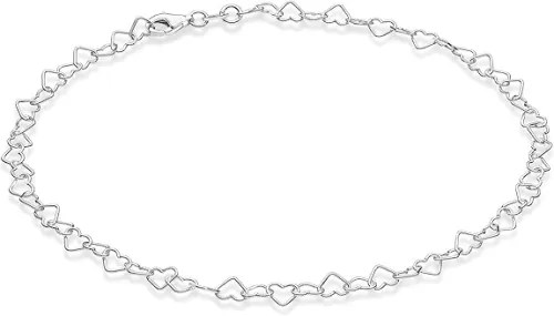 Miabella 925 Sterling Silver Italian Rolo Heart Link Chain Anklet Ankle Bracelet for Women, Made in Italy