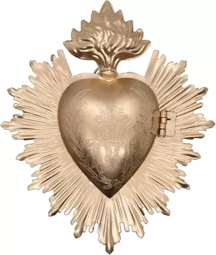 Milagro Heart Wall Ornament Ex Voto | Beautiful Sacred Heart Home Décor | Great Catholic Gift for Sacraments and Housewarming | Locket Space for Small Trinkets (Gold-Tone)