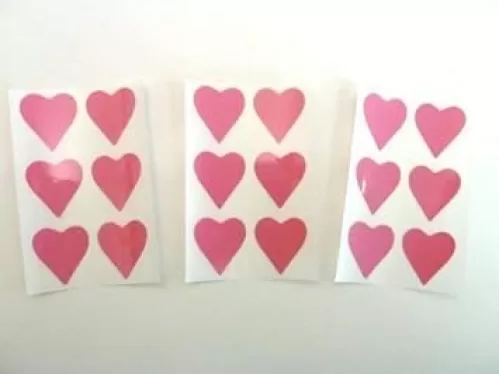 Mini Sticker Pack , Pink , 22X20mm , Heart Shape Coloured Durable Plastic Seal Labels