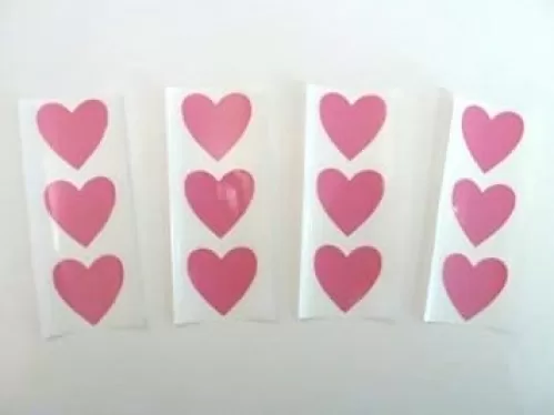 Mini Sticker Pack , Pink , 28X28mm , Heart Shape Coloured Durable Plastic Seal Labels
