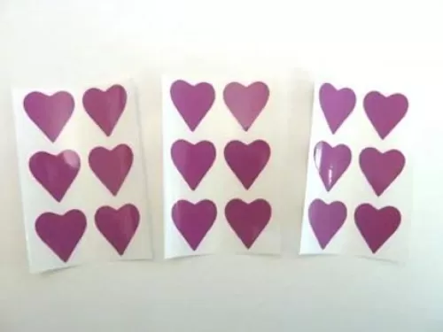 Mini Sticker Pack , Purple , 22X20mm , Heart Shape Coloured Durable Plastic Seal Labels