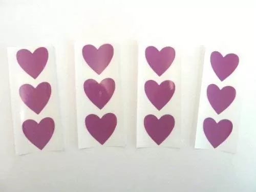 Mini Sticker Pack , Purple , 28X28mm , Heart Shape Coloured Durable Plastic Seal Labels