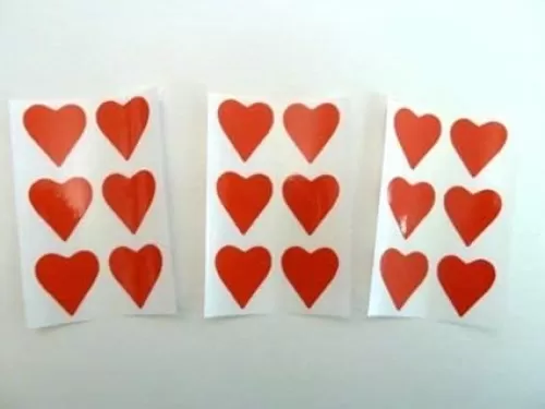 Mini Sticker Pack , Red , 22X20mm , Heart Shape Coloured Durable Plastic Seal Labels