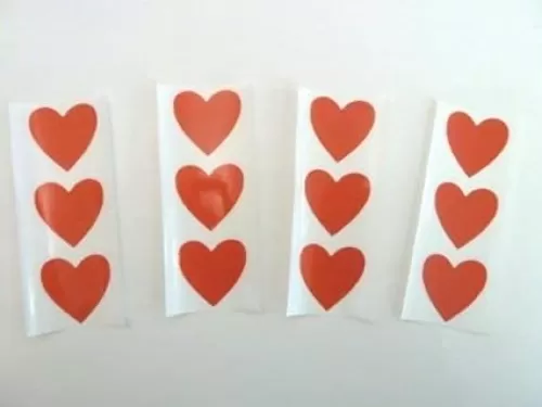 Mini Sticker Pack , Red , 28X28mm , Heart Shape Coloured Durable Plastic Seal Labels